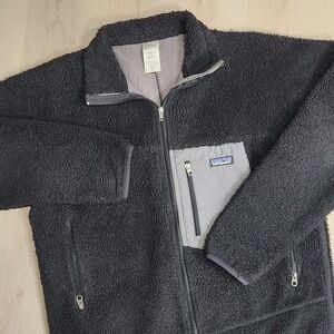 Vintage Patagonia Retro X Deep Pile Fleece Mens Small Black Gray Full Zip Hiking
